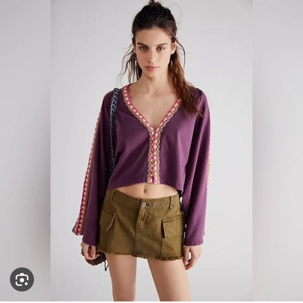 NWT Free People Crocheted Boho Something Good Long Sleeve Top Cardigan